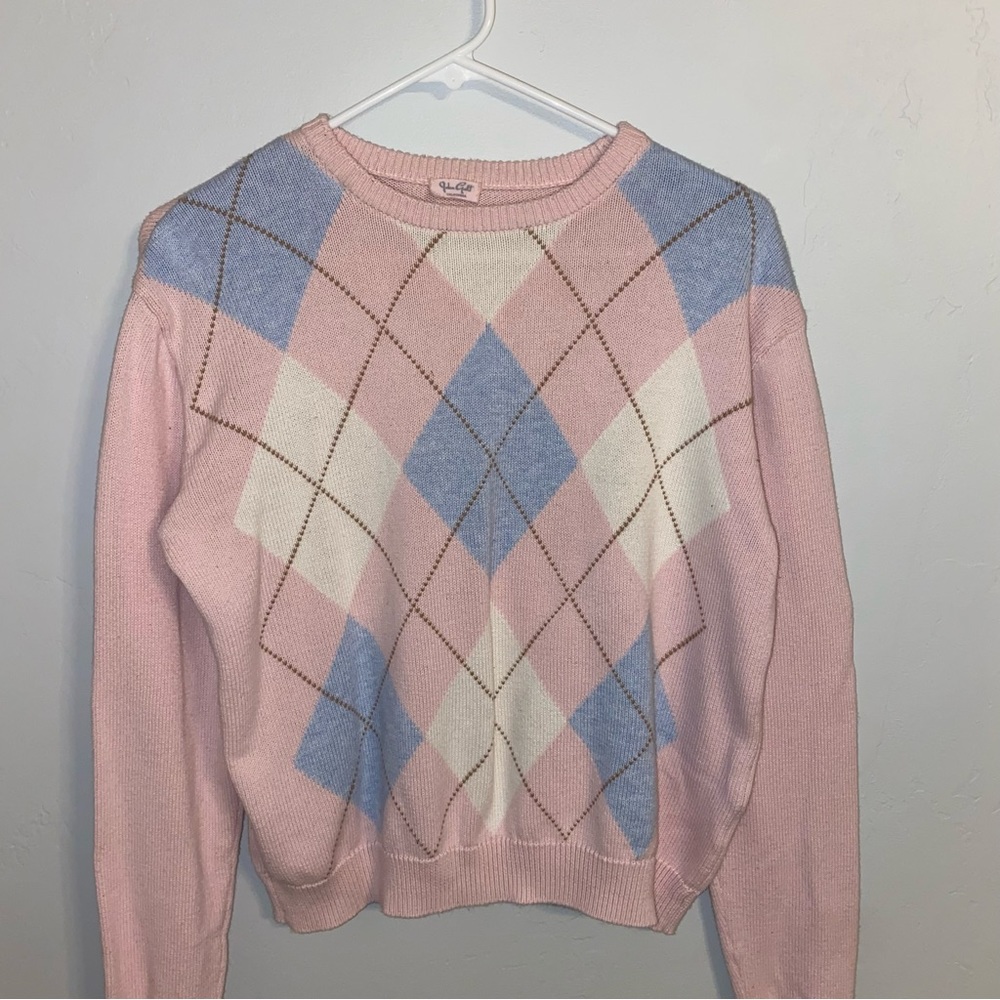 Brandy Melville/John Galt Argyle Sweater Pastel Pink/Blue